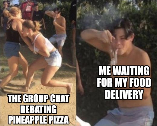 Guy smoking while two people fight meme