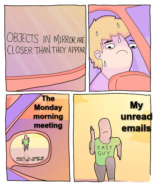 Objects in mirror are closer than they appear meme