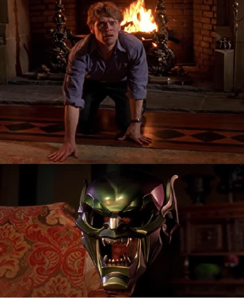 Grenn Goblin talking to mask meme template
