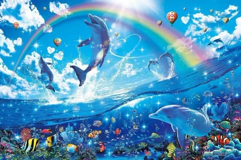 Happy dolphin rainbow meme template