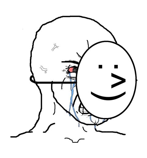 Pretending To Be Happy, Hiding Crying Behind A Mask meme template