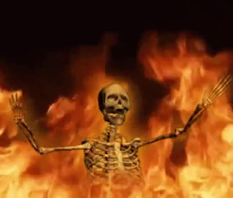 skeleton burning meme template
